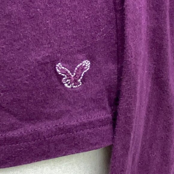 Y2K American Eagle Outfitters Henley Babydoll Shirt Purple Tie Back 00s Boho-M - Picture 2 of 9